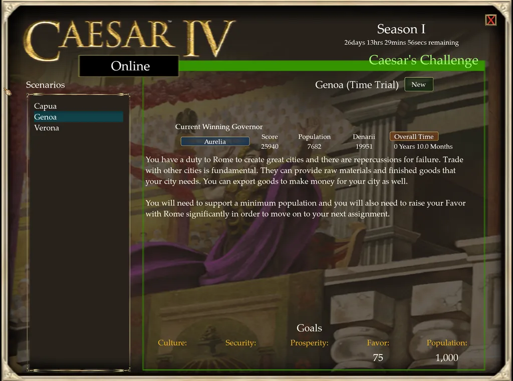 The Caesar's Challenge screen