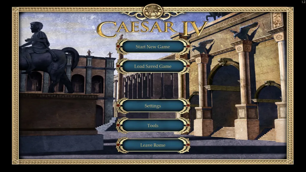 Main menu of Caesar IV, with the online play button missing