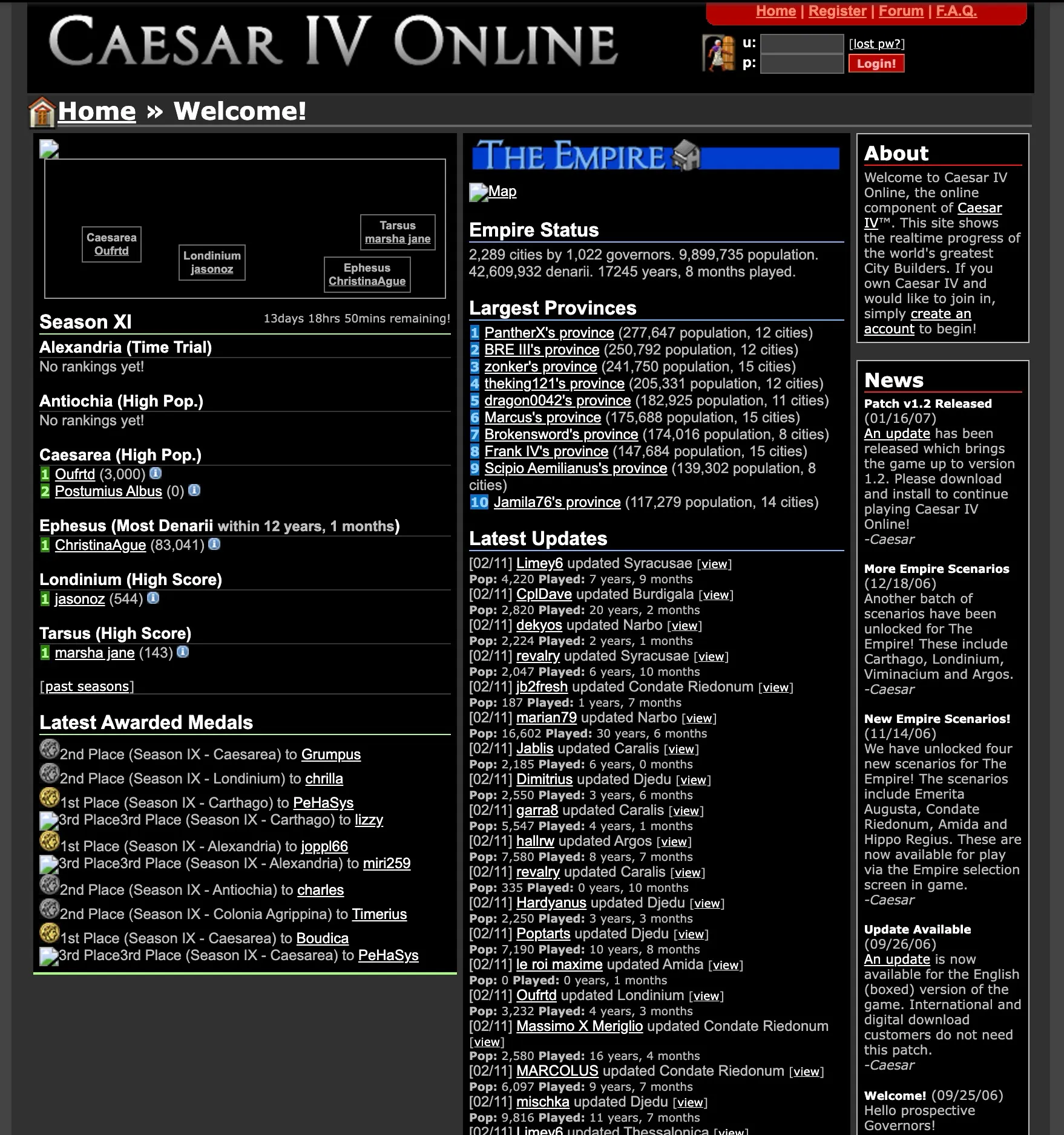 A very old looking website www.caesarivonline.com showing a leaderboard of scores